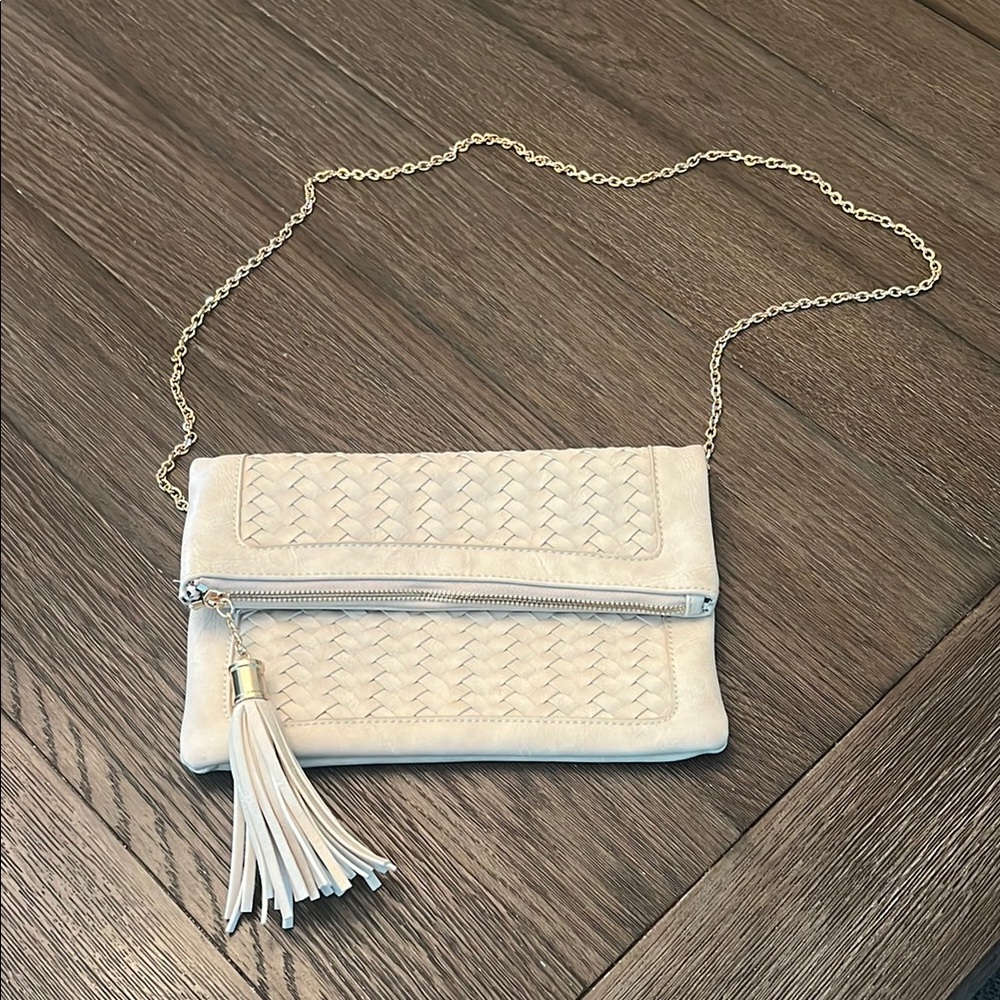 Urban Expressions Cream Quilted Clutch with Tassel